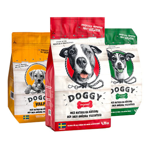 Doggy Original hundfoder – Svenskt kvalitetsfoder i tre varianter – Vovvebutiken